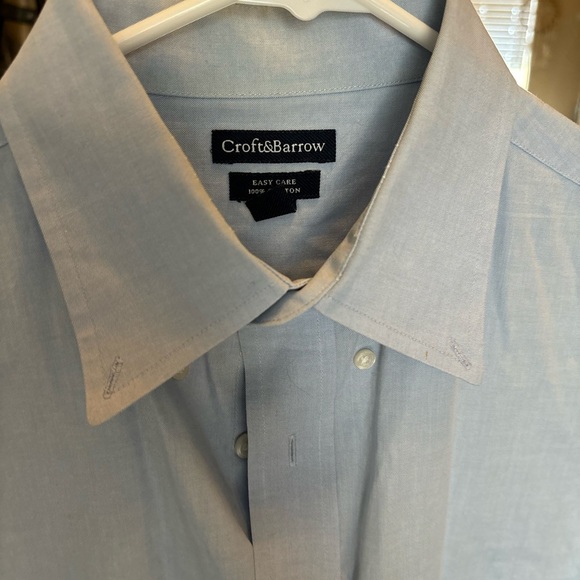 croft barrow Easy Care 100% Cotton Baby Blue Dress Shirt Short Sleeve Sz M 15-16 - Picture 3 of 14